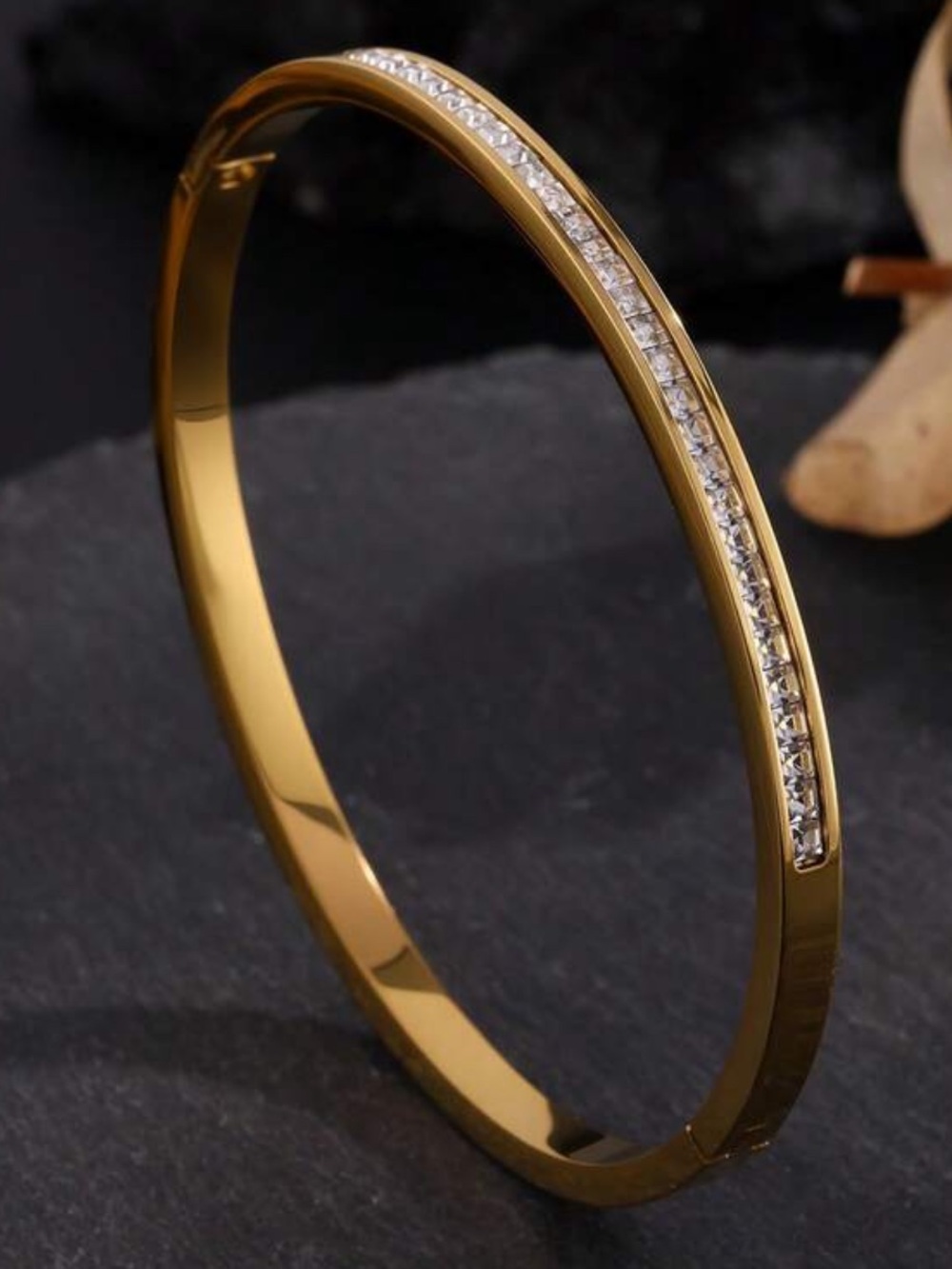 Affordable Fashion Finds Gold Crystal-Trim Bangle Bracelet
